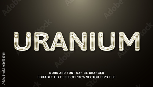 Photo Uranium editable text effect template, metal texture effect bold sliver glossy s