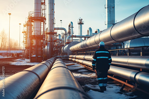 Engineer inspecting the industrial pipeline photo