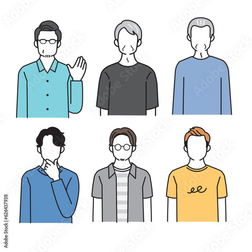 色々な年代の男性のシンプルなイラストセット
