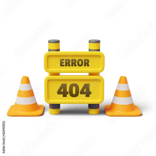 Fototapeta Naklejka Na Ścianę i Meble -  Error 404 under construction sign 3d icon website banner concept