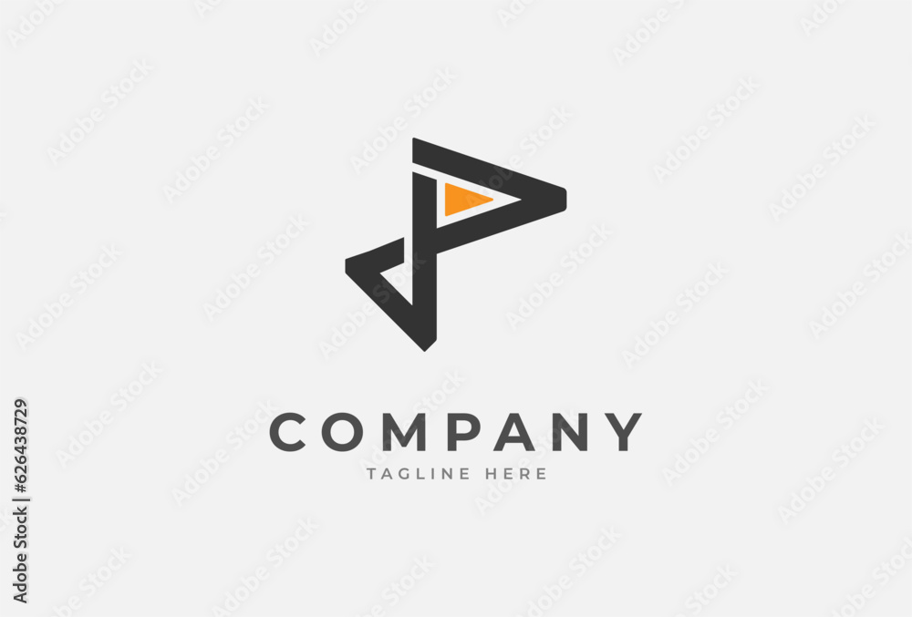 Initial P Media Logo, letter P and infinity shape with Play button combination, Usable for Brand, podcast and company Logos, Flat Design Logo Template, vector illustration