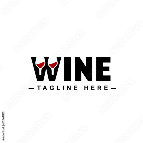 Wine glass logo. Letter W logo of red and white wine background