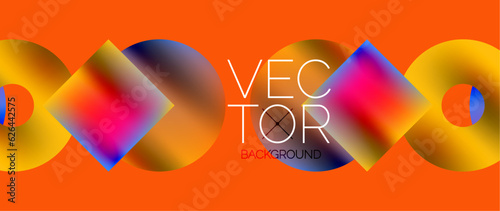 Squares and circles design. Fluid color gradients with metallic effects. Serene synergy of shapes, merging squares and circles into harmonious, captivating design