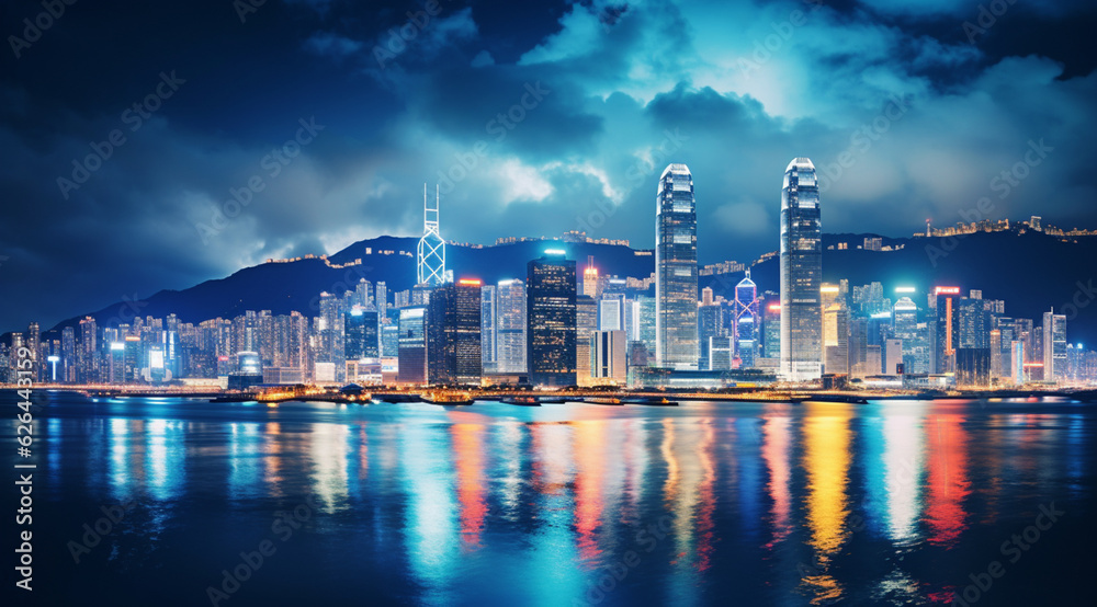Fototapeta premium Night view of victoria harbor, hong Kong