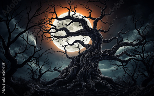 Spooky tree against a big moon