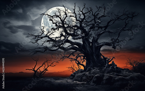 Spooky tree against a big moon