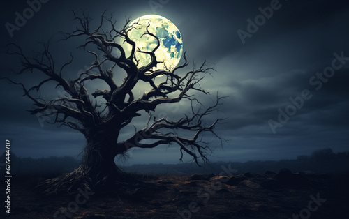Spooky tree against a big moon © MUS_GRAPHIC