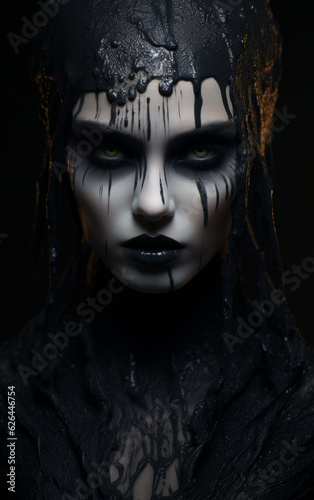 Dark Gothic make-up portrait. Fashion model close-up.
