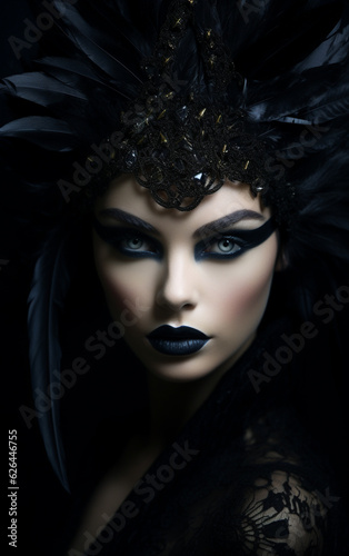 Dark Gothic make-up portrait. Fashion model close-up.