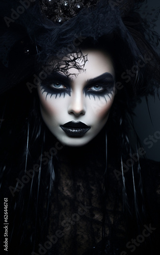 Dark Gothic make-up portrait. Fashion model close-up.