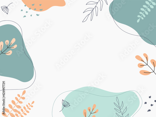 Abstract fluid background with simple floral ornament. hand drawn wallpaper in minimalist style. white backgound in flat style. 