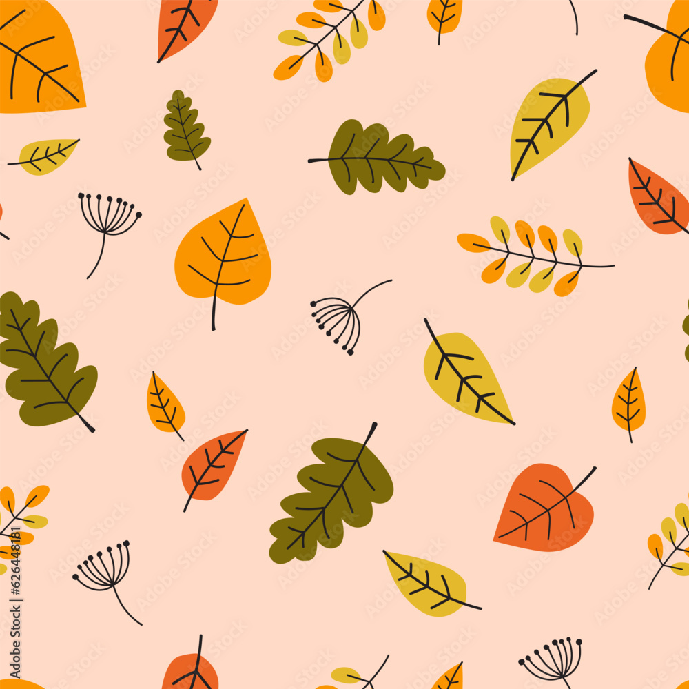 Fototapeta premium seamless autumn leaves pattern. Idea for fabric, tablecloth pattern, wrapping paper, gift paper, textile, wallpaper, apparel, background