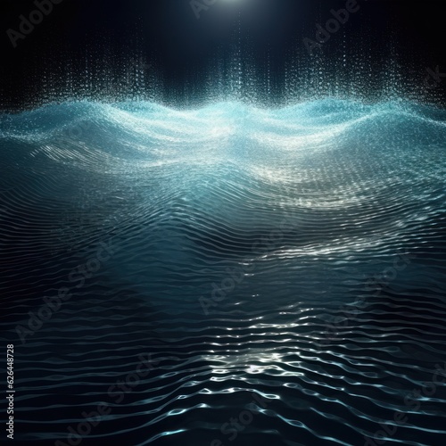 Monochromatic blue waves, abstract illustration. Science or fantasy. Created using generative Al tools