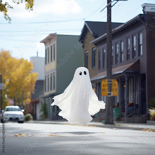a ghost floating down the street