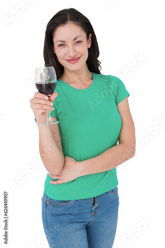 Digital png photo of caucasian woman holding glass of wine on transparent background