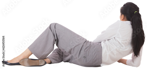 Digital png photo of caucasian businesswoman lying on transparent background photo