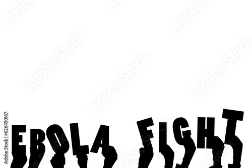 Digital png illustration of hands with ebola fight text on transparent background