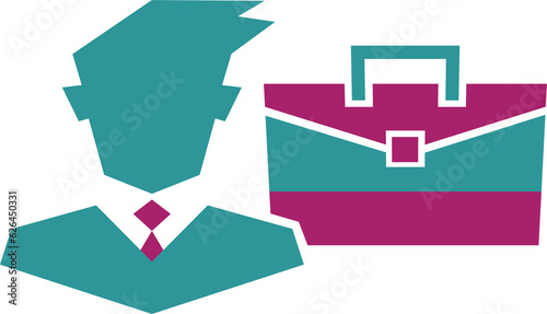 Illustration of blue businessman figure with suitcase on transparent background