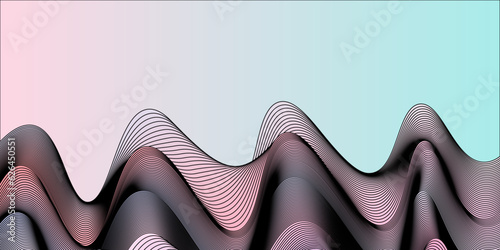 Abstract pink and blck lines on white background.Wave of the many colored lines. photo