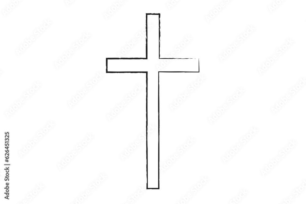 Digital png illustration of black outline crucifix cross on transparent background