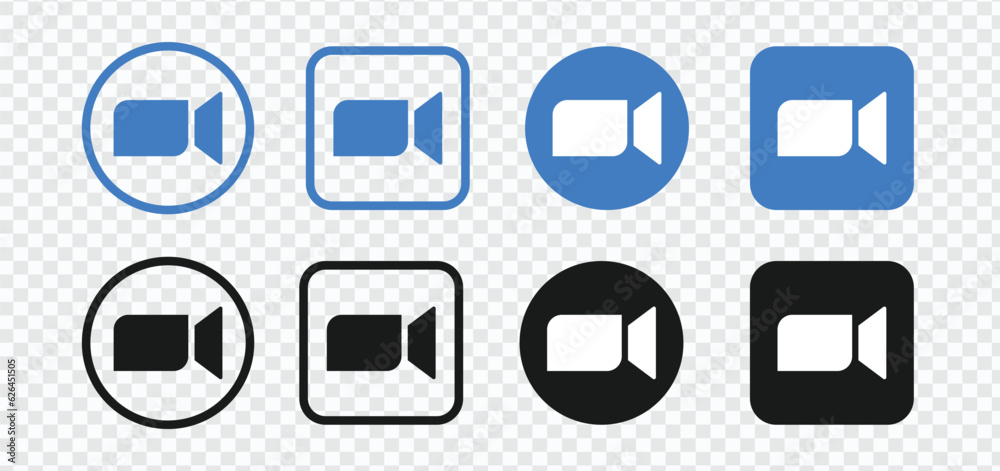 Video call icon set for conferencing and chat UI. Transparent buttons with modern design for video calls and instant messengers. Vector illustration. Video call icon set for conferencing and chat UI. Transparent buttons with modern design for video calls and instant messengers. Vector illustration.
