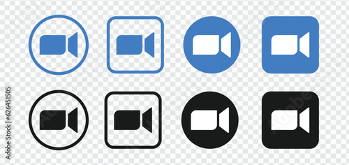 Video call icon set for conferencing and chat UI. Transparent buttons with modern design for video calls and instant messengers. Vector illustration.