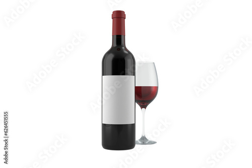 Digital png photo of bottle of red wine and wine glass on transparent background
