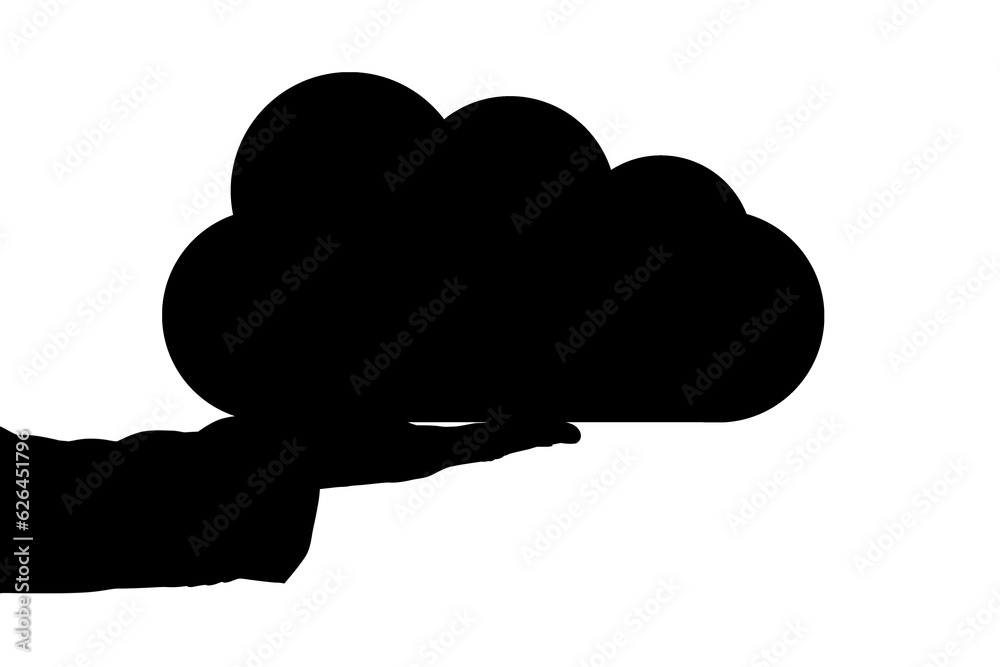 Digital png silhouette image of hand holding cloud on transparent background Digital png silhouette image of hand holding cloud on transparent background