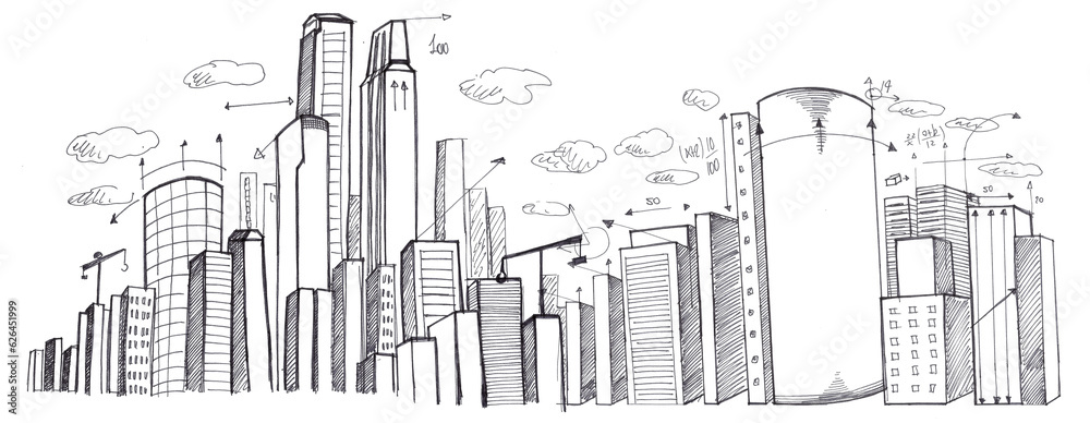 Digital png illustration of cityscape with building on transparent background