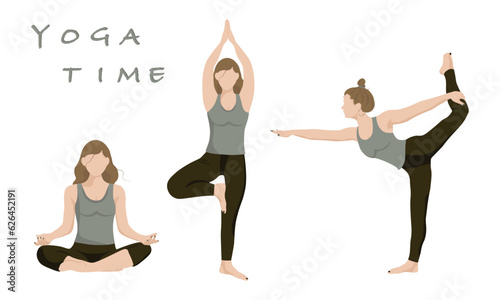 Yoga time for healthy lifestyle design. Beautiful flat character yoga pose.