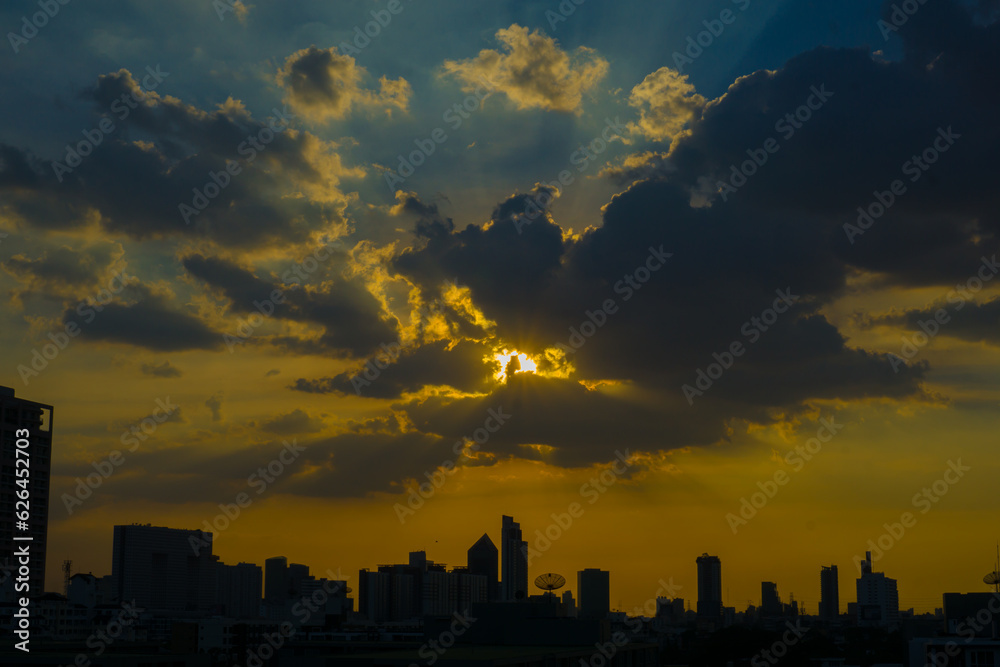 Office city building sunset sky with cloud financial town