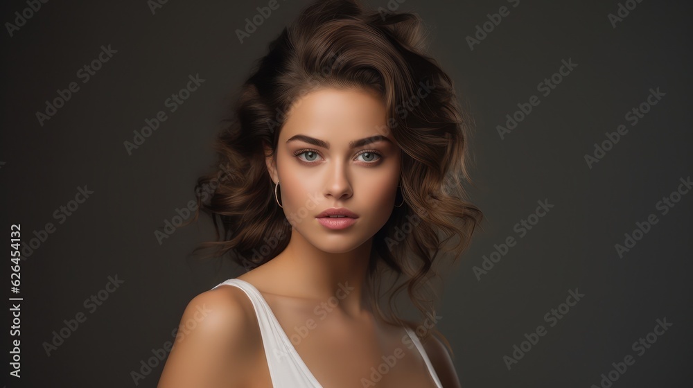 Beauty portrait of young woman in studio. Non-existent person. Generative Ai Beauty portrait of young woman in studio. Non-existent person. Generative Ai