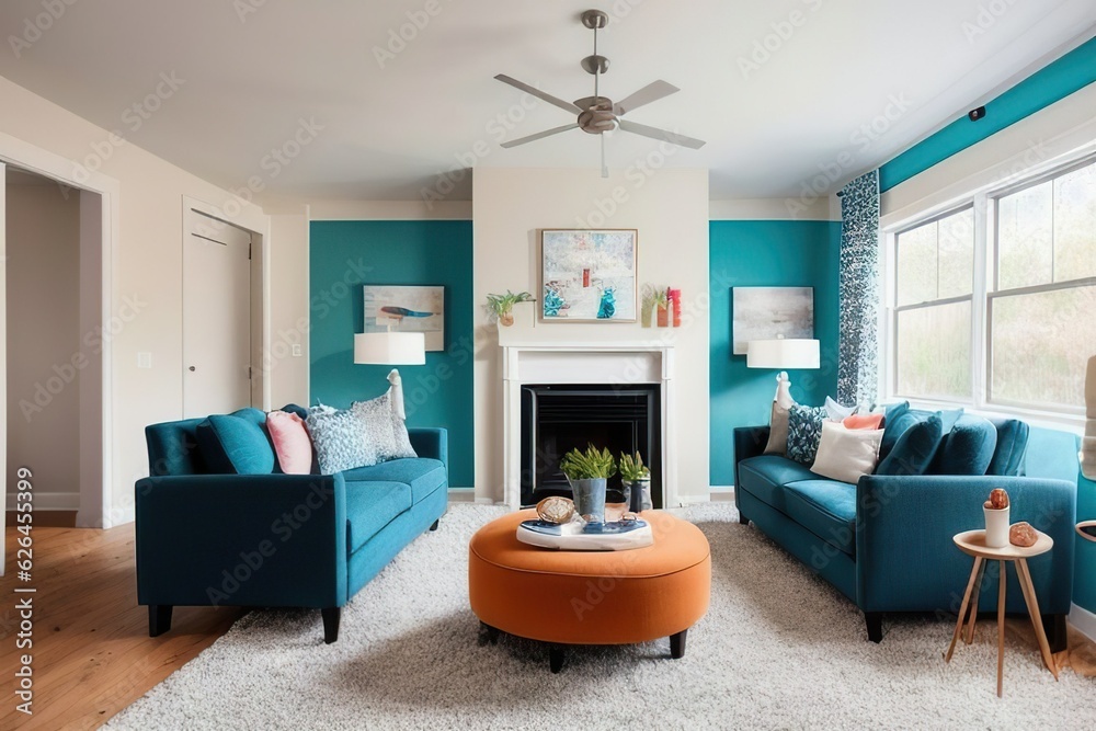 Fototapeta premium modern living room with fireplace