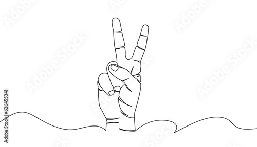 hand peace sign line art style vector eps 10