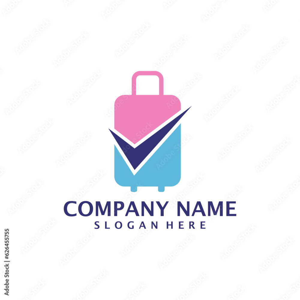 Suitcase with Check logo design vector. Suitcase logo design template concept Suitcase with Check logo design vector. Suitcase logo design template concept