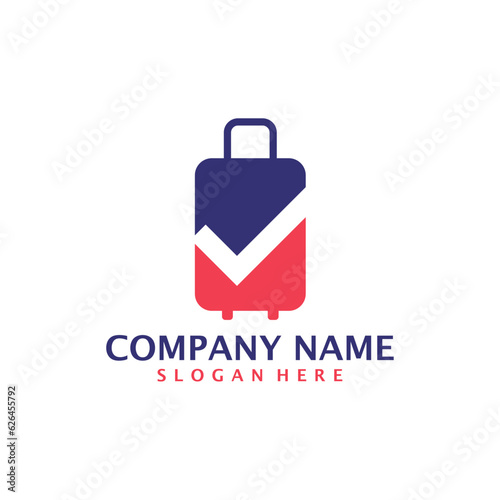 Suitcase with Check logo design vector. Suitcase logo design template concept