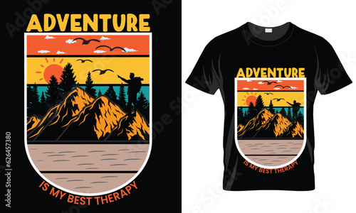 This is my Camping, hiking t-shirt design. Mountain illustration, outdoor adventure . Vector graphic for t shirt and other uses. Outdoor Adventure Inspiring Motivation Quote. Vector Typography