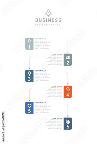 Vector infographic business presentation timeline template connected with 6 options