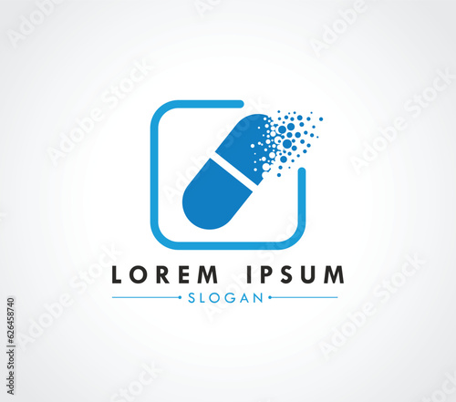 Tablet medicine logo design dispersing concept. Vector Illustrator