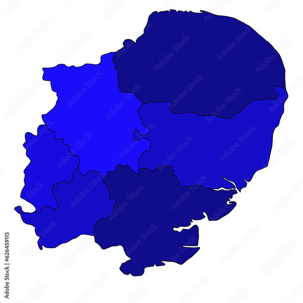 Obraz premium blue East of England administrative and political map. uk, United Kingdom, Britain