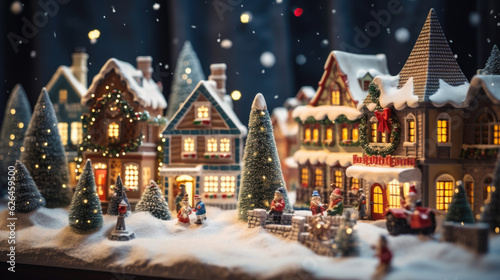 Delightful Christmas Holiday Miniature Village, Whimsical Winter Wonderland and Snow-Covered Landscapes. © Thawatchai