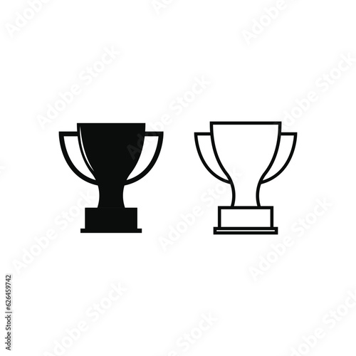 Trophy icon vector silhouette and line on white background