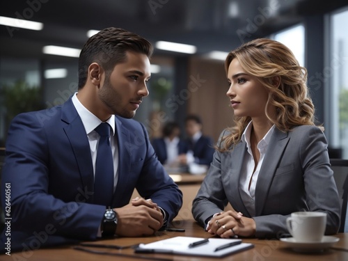 Productive Business Meeting: A Successful Man and Woman Engaging in a Professional Discussion