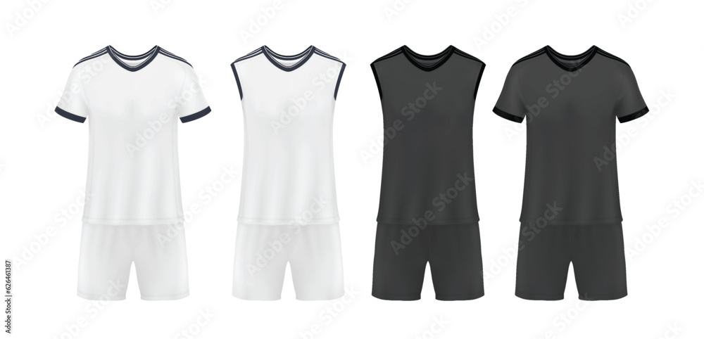 T-shirt mockup set, front view. Sportswear, jerseys, t-shirts, shorts for the football club. T-shirt mockup set, front view. Sportswear, jerseys, t-shirts, shorts for the football club.