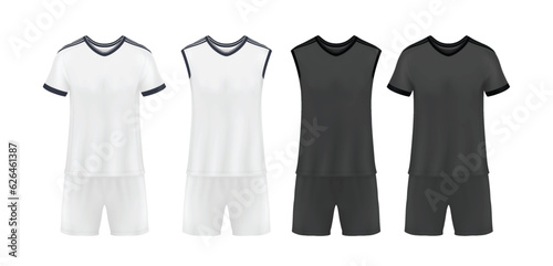 T-shirt mockup set, front view. Sportswear, jerseys, t-shirts, shorts for the football club.