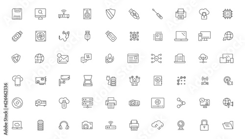 Tecnology icon set. Web icon for contact icons. Computer, network, website, server, web design, hardware, software and more.