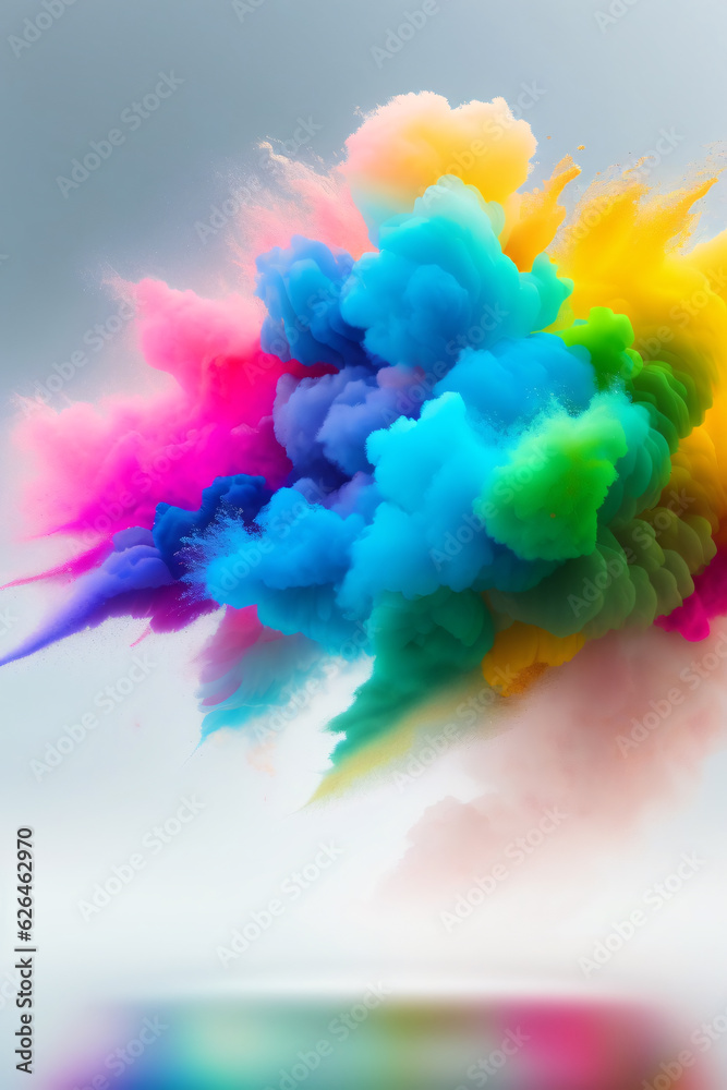 colorful mixed rainbow powder explosion on White Background