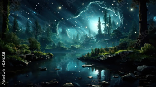 Nighttime Enchantment: A Starlit Forest © Usablestores