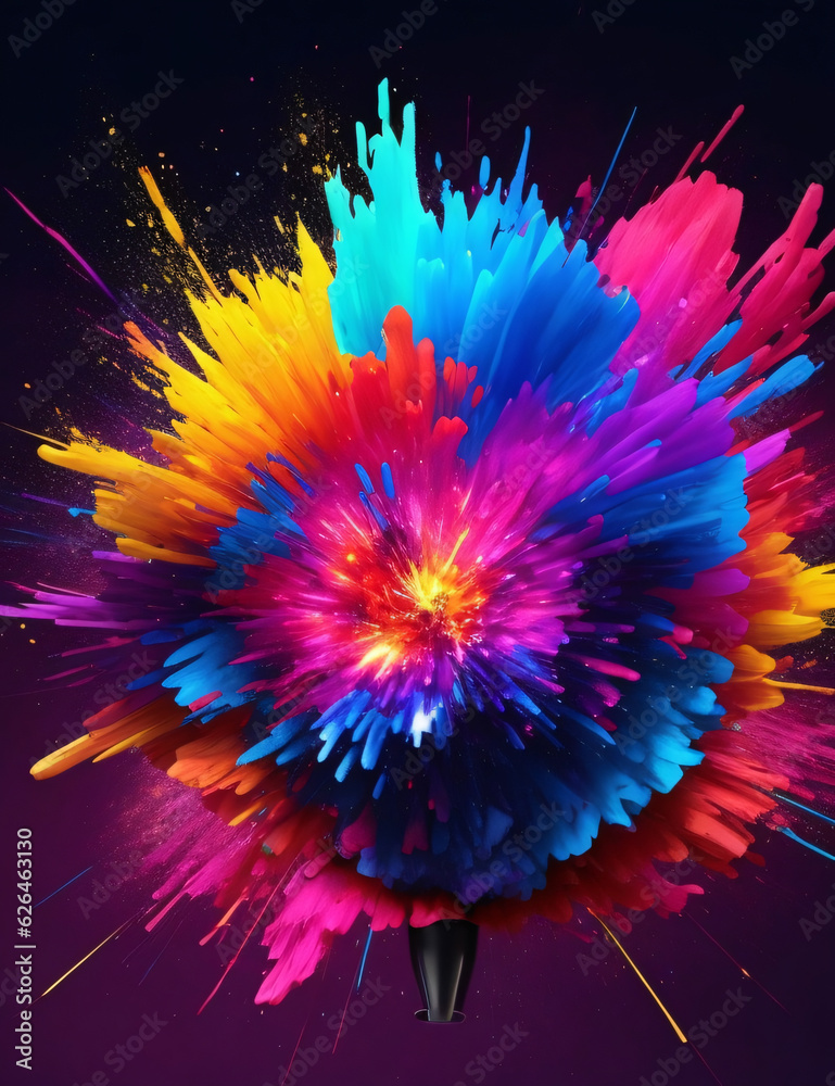 Vibrant colorful powder splash on isolated Black Background