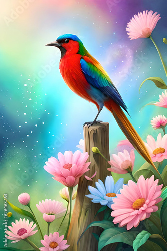 Colorful Bird Photo With Flower Background © RJAIN